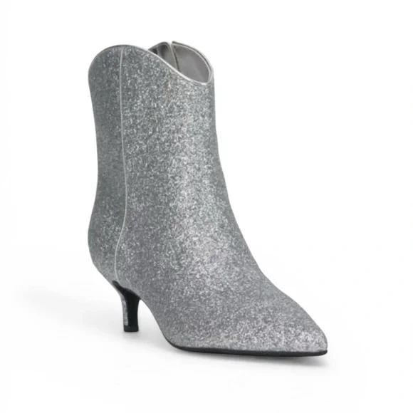 ON 34TH AATIRA TULIP GLITTER BOOTIES SILVER KITTEN HEEL POINTED TOE SIZE 7 *NIB* - Picture 9 of 15